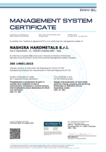 Certificato di qualità Ambientale ISO 14000 emesso dal DNV