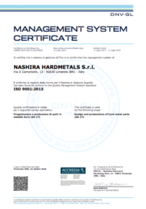 Certificato di qualità ISO 9001 emesso dal DNV
