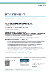 certificato di convalida della dichiarazione ambientale emesso dal DNV-EMAS